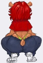 2025 anthro anthro_only back_view colored_sketch jeans lammy_lamb squatting thong um_jammer_lammy unrefined whale_tail