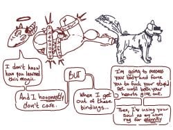 4:3 angel animal_genitalia animal_penis anthro anthro_on_feral anthro_penetrated balls bondage bound canid canine canine_genitalia canine_penis canis dialogue domestic_dog english_text feral feral_penetrating feral_penetrating_anthro forced foreskin genitals humanoid_genitalia humanoid_penis hung_bottom knotting magic male male/male mammal multi_arm multi_limb multi_mouth penetration penile penile_penetration penis penis_in_penis profanity qwaxi~lixard rape sex text uncircumcised urethral urethral_knotting urethral_penetration zoophilia