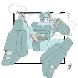 alien alien_humanoid blue_eyes doodle errection fuck_me_eyes kup_(transformers) laying_down laying_on_pillow looking_at_viewer lounging male male_only nuefass penis robot robot_alien robot_humanoid silver_fox simple_coloring simple_shading smoking smoking_cigar spread_legs transformers transformers_g1