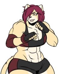2d 2d_(artwork) abs biceps breasts furry furry_female hair_between_eyes hips kaylee_(jwinkz) kingjaguar lion lion_ears lion_girl lion_tail lioness medium_breasts muscular muscular_female red_hair smile smiling smiling_at_viewer tail white_background wide wide_hips yellow_body yellow_eyes yellow_fur