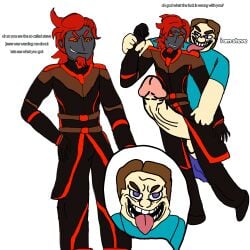 2boys cursed forced_yaoi grotesque_steve ibispaintx jxci meme minecraft minecraft:_story_mode romeo romeo_(mcsm) satire self_upload shitpost taunting text the_admin zamn!