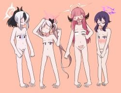 4girls aru_(blue_archive) blue_archive blush body-face_swap breast_eyes censored crotch_mouth feet_hands female fushintako halo hand_feet haruka_(blue_archive) japanese_text kayoko_(blue_archive) mutsuki_(blue_archive) problem_solver_68_(blue_archive) pussy pussy_mouth text_censor unusual_genitalia_placement unusual_pussy_placement what what_the_fuck