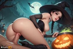 1boy 1boy1girl 1girls ai_generated anus artist_name ass bat_\(animal\) black_hair black_headwear black_nails boots braid breasts bridal_gauntlets closed_eyes clothed_sex corset cowgirl_position detached_sleeves erection full_moon halloween hat hi_res high_heel_boots high_heels jack-o'-lantern lips long_hair medium_breasts moon nail_polish night nipples nose outdoors patreon_logo patreon_username penis pumpkin pussy pussy_juice rule34lab sex sex_from_behind solo_focus straight the_addams_family twin_braids uncensored vaginal_penetration vaginal_sex wednesday_addams witch witch_hat