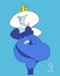 adventure_time big_breasts blue_dress blue_skin breasts busty cartoon_network fat_ass female female_only frowning golden_crown ice_queen_(adventure_time) large_ass large_breasts looking_away pose safres_0 sideboob sideview simple_background simple_coloring standing white_hair wide_hips