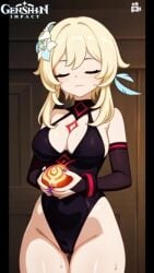 ai_generated blonde_hair female female_focus female_only large_breasts leotard lumine_(genshin_impact) tagme thick_thighs thighs vaginal_fluids, video