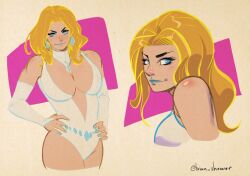 blonde_female blonde_hair blue_eyes blue_lipstick blue_nails breasts brian_shearer emma_frost emma_frost_(marvel_rivals) female female_only large_breasts leotard marvel marvel_comics marvel_rivals thick_thighs white_queen wide_hips x-men