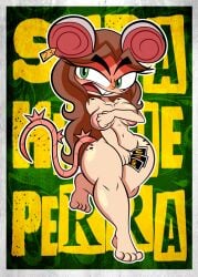 barely_covered blush cukizilla cukizilla_(pd) embarrassed_nude_female enf furry lizard_tail nude perfectos_desconocidos rat_ears rat_tail thick_thighs uno_(game) uno_card youtube_hispanic zarnacius