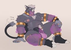 2025 ankle_cuffs ankle_tuft anthro arm_tuft armpit_hair balls barazoku barefoot belly belly_hair biceps big_belly black_penis blep body_hair chest_hair clothing collar cuff_(restraint) deltoids ear_piercing erection feet forearm_muscles genitals gold_(metal) gold_collar gold_cuffs grey_hair hair hand_on_knee hand_on_leg happy_trail harem_outfit hi_res horn horn_jewelry horn_ring jewelry knee_up leaning leaning_backward leg_tuft looking_at_viewer male mammal metal_collar metal_cuffs musclegut muscular muscular_arms muscular_legs navel navid_(serialfrost) nipple_piercing nipples pecs penis piercing presenting pubes restraints rhinoceros ring_(jewelry) roseonapot shoulder_tuft simple_background sitting slightly_chubby smile smiling_at_viewer solo tail tail_motion tailwag thick_thighs tongue tongue_out translucent translucent_clothing triceps tuft veil white_background wrist_cuffs wrist_tuft