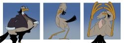absurd_res accipitriform anthro anus ass avian avian_feet beak bedknobs_and_broomsticks bent_legs bird bob-jiggles brown_body brown_fur clothing collage_(artwork) disney erection erection_under_clothing eyebrows eyewear feathers fur genitals glasses hair half-closed_eyes hand_behind_head hand_on_belly hi_res holding_clothing holding_object legs_up long_legs looking_aside looking_at_viewer male narrowed_eyes necktie penis pose posing_for_picture raised_wings rear_view relaxed_expression relaxing secretary_bird secretary_bird_(bedknobs_and_broomsticks) simple_background slightly_chubby slit_penis smile smiling_at_viewer smirk smirking_at_viewer solo spread_legs spreading suit tail tail_feathers tented_briefs thick_eyebrows undressing wearing_glasses wing_on_belly wing_on_head winged_arms wings x_anus yellow_beak yellow_legs