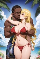 ai_generated beach big_breasts big_penis bikini blonde_hair claire_harvey erection groping groping_breasts hundred kissing wet_pussy