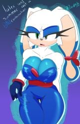 1girls arm_behind_back bare_shoulders big_breasts blue_bodysuit blue_eyeshadow carrotia_the_rabbit carrotia_the_rabbit_(archie_sonic) cleavage collarbone cowboy_shot dazielhedg eyeliner eyeshadow female green_eyes half-closed_eyes large_breasts makeup mobian_(species) rabbit_ears rabbit_girl red_ribbon ribbon sonic_(series) sonic_the_hedgehog_(archie) sonic_the_hedgehog_(series) strapless thigh_gap thighs white_fur wide_hips