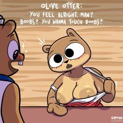 1boy 1girls blush breasts bucky_beaver female male olivia_otter shipwrecked_64 tagme theenfman