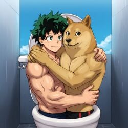 2boys ai ai_generated doge gay human_toilet izuku_midoriya male toilet toilet_slave