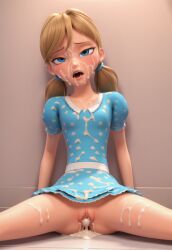 3d after_sex ai_generated aurore_beaureal blonde_hair blush cling clothing cum defeated disney_channel dress female miraculous_ladybug open_mouth polka_dot puffy_sleeves pussy rolling_eyes sex sitting tile_wall tiles twintails vulva