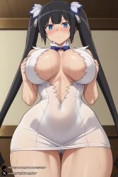 1female 1girls ai_generated asian asian_bimbo asian_female big_ass big_breasts black_hair breasts curvy dungeon_ni_deai_wo_motomeru_no_wa_machigatteiru_darou_ka female grabbing grabbing_own_breast hestia_(danmachi) huge_ass huge_breasts looking_at_viewer paag unjobdespiert viewed_from_below