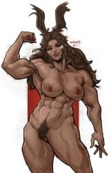 abs armpit_hair bunny_ears dark_skin female female_only final_fantasy_xiv large_breasts muhash14 muscular_female nude pubic_hair thick_thighs viera