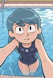 ai_generated hilda_(hilda) hilda_(series) looking_at_viewer swimming_pool swimsuit teenage_girl wet wet_body wet_hair wet_skin