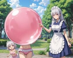 ai_generated ball balloon bikini maid maid_uniform silver_hair silver_hair_female