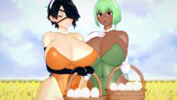 2girls black_hair cinder_fall dark-skinned_female emerald_sustrai eyepatch female green_hair red_eyes rwby stormstriker