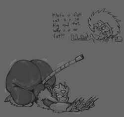 2boys balls capcom cat_ears_(disambiguation) claws erection femboy greyscale helmet huge_ass huge_cock male male_only mega_man penis pluto_(mega_man) precum robotic robotic_tail submarichamomi2 tail testicles thick_thighs