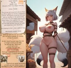 ai_generated anime bondage bondage bounty_hunters cute edited fantasy feline female fictional huge_boobs huge_breasts huge_breasts kitsune market naked nude photoshop reward roleplay ropes short_hair slave slavegirl slavery waifu white_hair yellow_eyes