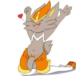 absurd_res anthro balls bottomwear bottomwear_down buckteeth cinderace clothed clothing foreskin game_freak generation_8_pokemon genitals hi_res kneeling lagomorph male mammal navel nintendo open_mouth pants pants_down partially_clothed penis pokemon pokemon_(species) pubes raised_arms shiny_pokemon smile solo tapering_penis teeth twerpishimp uncircumcised