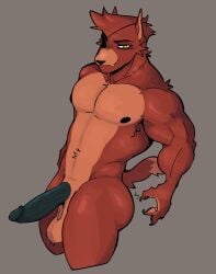 absurd_res anthro anthro_focus ass balls big_balls big_butt big_penis black_nipples black_penis canid canine dugwurth erection eye_patch eyewear five_nights_at_freddy's fox foxy_(fnaf) genitals glans hi_res male mammal muscular nipples nude penis pirate saggy_balls scottgames solo