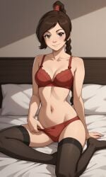 ai_generated ass avatar_legends avatar_the_last_airbender bigmic145 bra braid braided_hair braided_ponytail breasts clothed clothed_female clothing female midriff navel nickelodeon panties solo solo_female tease teasing thigh_highs thighhighs ty_lee