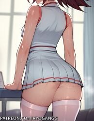 1female 1girls 2d 2d_(artwork) ai_generated akali ass ass_focus big_ass big_breasts big_breasts big_butt green_eyes large_breasts league_of_legends miniskirt nurse nurse_cap nurse_clothing nurse_uniform patreon patreon_username riot_games ryogangg upskirt