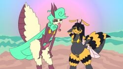 16:9 4k absurd_res antennae_(anatomy) anthro arthropod arthropod_abdomen bee bikini bikini_top black_sclera bottomless breasts clitoris clothed clothing duo female fluffy futanari genitals gold_bikini golden_week gynomorph hi_res hymenopteran insect_wings insects intersex lepidopteran longue_tongue luna_moth moth partlysmith penis pubes pussy saturniid slightly_chubby slim small_breasts swimwear tapering_penis trans_(lore) trans_woman_(lore) two-piece_swimsuit widescreen wings