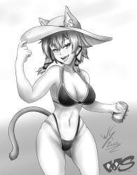 alfheim_online asada_shino bikini cait_sith female monochrome sinon sword_art_online wulfsenn