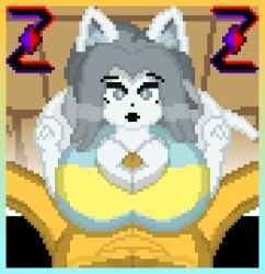 1boy 1girls abs ass big_ass big_breasts breasts cat_ears cat_tail catgirl frisk frisk_(undertale) nipples paizuri pixel_art self_upload tail temmie temmie_(undertale) undertale undertale_(series) zixy