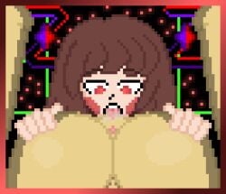 ass asshole big_ass chara chara_(undertale) frisk frisk_(undertale) licking licking_pussy pixel_art pussy self_upload undertale undertale_(series) zixy
