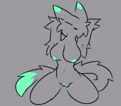 2024 anthro areola breasts closed_eyes digital_drawing_(artwork) digital_media_(artwork) female full-length_portrait fur genitals hands_behind_head kneeling low_res mammal medibang_paint_(artwork) midnightpurrs navel nipples nude portrait pussy solo tail