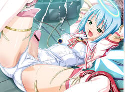 blue_hair blush ejaculation futanari green_eyes halo intersex jibril makai_tenshi_jibril manabe_rika tagme tentacle