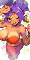 1girls breasts dancing dark-skinned_female earrings female female_only green_eyes life_is_pi pointy_ears purple_hair shantae shantae_(character) solo thighs