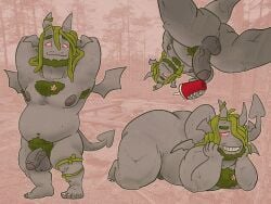 1boy ass bara beard facial_hair fat fat_man fully_nude gargoyle horns male_only male_pubic_hair monster_boy monster_prom moobs naked pecs penis pubic_hair solo spread_legs stoner stu_(monster_prom) tail telstartelstar thighs