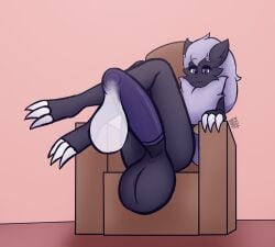 absurd_res anthro balls big_balls big_penis condom crossed_legs erection filled_condom generation_5_pokemon genitals hi_res humanoid_genitalia legs_up looking_at_viewer male max_draws neck_tuft nintendo nude penis pokemon pokemon_(species) sexual_barrier_device sitting smug_face solo tuft wearing_condom zoroark