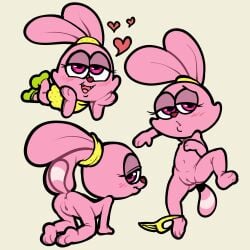 1:1 1girls 2025 absurd_res anthro anus bedroom_eyes biped blush cartoon_network chowder_(series) clothed clothing clothing_around_one_leg domestic_cat dress felid feline felis female female_anthro footwear genitals heart_symbol hi_res hybrid itsunknownanon lagomorph leporid looking_at_viewer looking_back mammal narrowed_eyes nude open_mouth panini_(chowder) panties panties_around_one_leg panties_down partially_clothed pink_body pink_eyes pupils pussy rabbit seductive shoes simple_background solo underwear underwear_around_one_leg underwear_down young young_anthro young_female