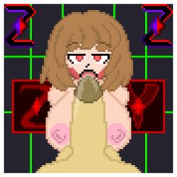 1boy1girl 1female 1girls balls big_breasts big_penis breasts chara chara_(undertale) fellatio female male nipples penis pixel_art precum self_upload undertale undertale_(series) zixy