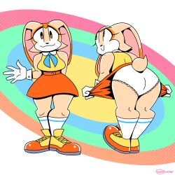 1girls aged_up anthro ass bent_over big_ass breasts cream_the_rabbit dress dress_lift female female_only ineptoutcast lagomorph looking_at_viewer mooning panties presenting presenting_hindquarters rabbit shoes skirt skirt_lift socks solo sonic_(series) sonic_the_hedgehog_(series) thick_thighs upskirt western_cartoon_style wide_hips