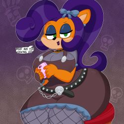 1:1 1girls 2020 3barts activision anthro bandicoot big_ass big_butt breasts bubble_butt coco_bandicoot crash_(series) crash_team_racing_nitro-fueled dark_coco dialogue female female_only goth goth_girl green_eyes halloween looking_at_viewer phone purple_hair purple_lipstick solo talking_to_viewer text text_bubble thick_thighs wide_hips