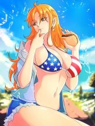 american_flag_bikini breasts female female_only nami one_piece opalisart orange_hair post-timeskip solo