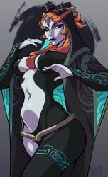 big_breasts breasts female female_only hourglass_figure lipstick long_hair long_orange_hair midna moiyablochki nintendo orange_eyes orange_hair solo the_legend_of_zelda the_legend_of_zelda:_twilight_princess thick_thighs twili_midna twilight_princess yellow_sclera