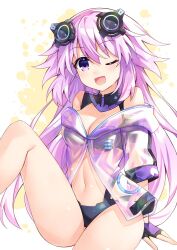 adult_neptune binato_lulu long_hair looking_at_viewer medium_breasts neptunia_(series) one_eye_closed purple_eyes purple_hair solo solo_female thick_thighs transparent_clothing