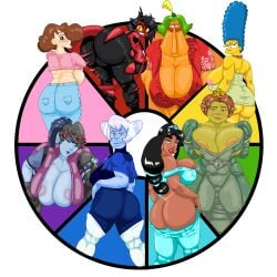 20th_century_fox aladdin big_ass big_breasts blue_background color_wheel_challenge crayon_shin-chan crossover curvy disney disney_princess dreamworks endive green_background helluva_boss holly_blue_agate marge_simpson meme milf millie_(helluva_boss) misae_nohara ogress_fiona orange_background overwatch pink_background princess_fiona princess_fiona_(ogre) princess_jasmine purple_background red_background shrek_(series) steven_universe the_simpsons tutacamon27 white_background widowmaker yellow_background yellow_body