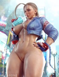 1girls 3d 3d_(artwork) abs alternate_version_available ass athletic athletic_female big_ass big_breasts big_thighs blonde_hair blue_nail_polish braided_hair braided_twintails breasts cammy_white capcom child_bearing_hips drinking female female_focus female_only fingerless_gloves fit_female gloves hi_res highres hips jacket_only large_breasts large_thighs leotard light-skinned_female light_skin milapone muscles muscular muscular_female pussy scar scar_on_face short_hair solo solo_focus standing street_fighter street_fighter_6 thick_thighs thigh_gap thigh_strap thighs tights vagina wide_hips