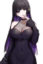 1girls black_dress black_hair black_nails bocchi_the_rock! breasts busty choker cleavage clothing ear_piercing female female_only goth goth_girl hime_cut kushinaka large_breasts looking_at_viewer mature_female mouth_piercing nail_polish navel_visible_through_clothes pa-san painted_nails purple_hair solo tight_clothing tight_fit two_tone_hair