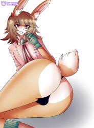 1boy 2023 airiin220 ass balls big_ass black_rose:_kotonoha_project_2nd_season boots brown_hair bulge clothed clothing femboy furry furry_only gloves kotonoha_project maimai_(game) male male_only nick_(kotonoha_project) pink_eyes pov rabbit rabbit_ears tail thong