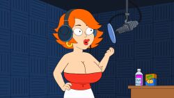 1female 1girls 20th_century_fox accurate_art_style american_dad big_breasts bimbo_lips bimbofication breast_expansion breasts expansion eyes_wide_open female_focus female_only ggedits gina_golddigger huge_breasts large_breasts microphone motion_lines recording_studio screencap screenshot screenshot_edit sole_female transformation